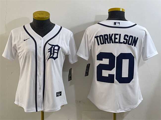 Women%27s Detroit Tigers #20 Spencer Torkelson White Cool Base Stitched Jersey